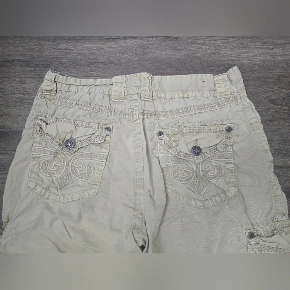 Affliction Y2K Cargo Coatal Detailed Mens Shorts Size 33 Cream Baggy Streetwear - Picture 5 of 14